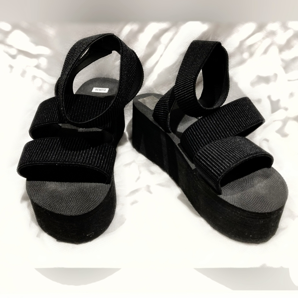 Black Platform Sandals with Stretch Straps
